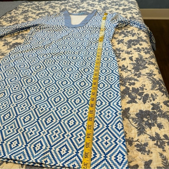 J. McLaughlin Dress Catalina Nylon Cloth Aztec Blue & White Beachy Coastal Sz L - Picture 10 of 14